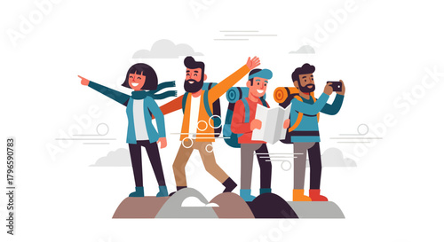 Group Of Adventurers Embark On A Mountainous Journey With Enthusiasm And Purpose