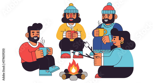 Gathering Around The Campfire: A Cozy Evening Scene With Friends And Marshmallows