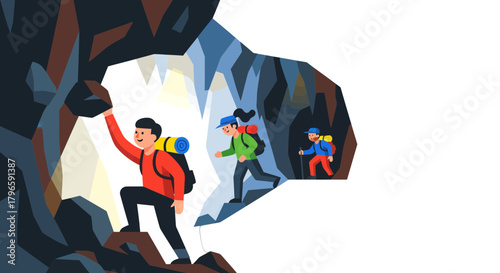 Group Of Adventurous People Exploring a Cave, Having Fun and Enjoying Nature Scenes