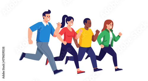 Group Of Diverse People Actively Racing Forward With Energy And Motivation