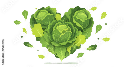 Green Heart: A Cabbage-Themed Illustration on a Black Backdrop Focusing on Healthy Eating