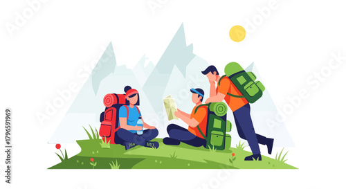 Group of Friends Embarking on a Hiking Adventure In the Serene Wilderness