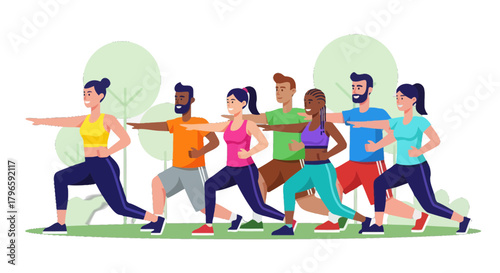 Group Fitness Workout In Park Illustrating Healthy Lifestyle And Exercise Together