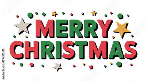 Festive Greeting: A vibrant Merry Christmas message, adorned with stars and confetti, radiating joy and festive spirit.