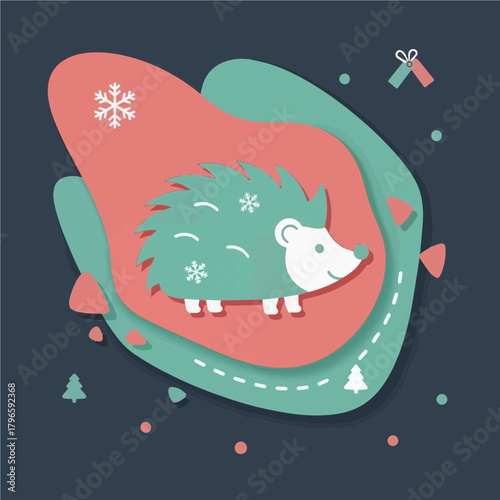 Vector drawing of a hedgehog, with a Christmas theme
