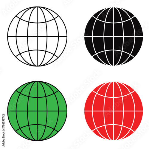 Minimal Globe Icon Set – Outline and Solid Variations