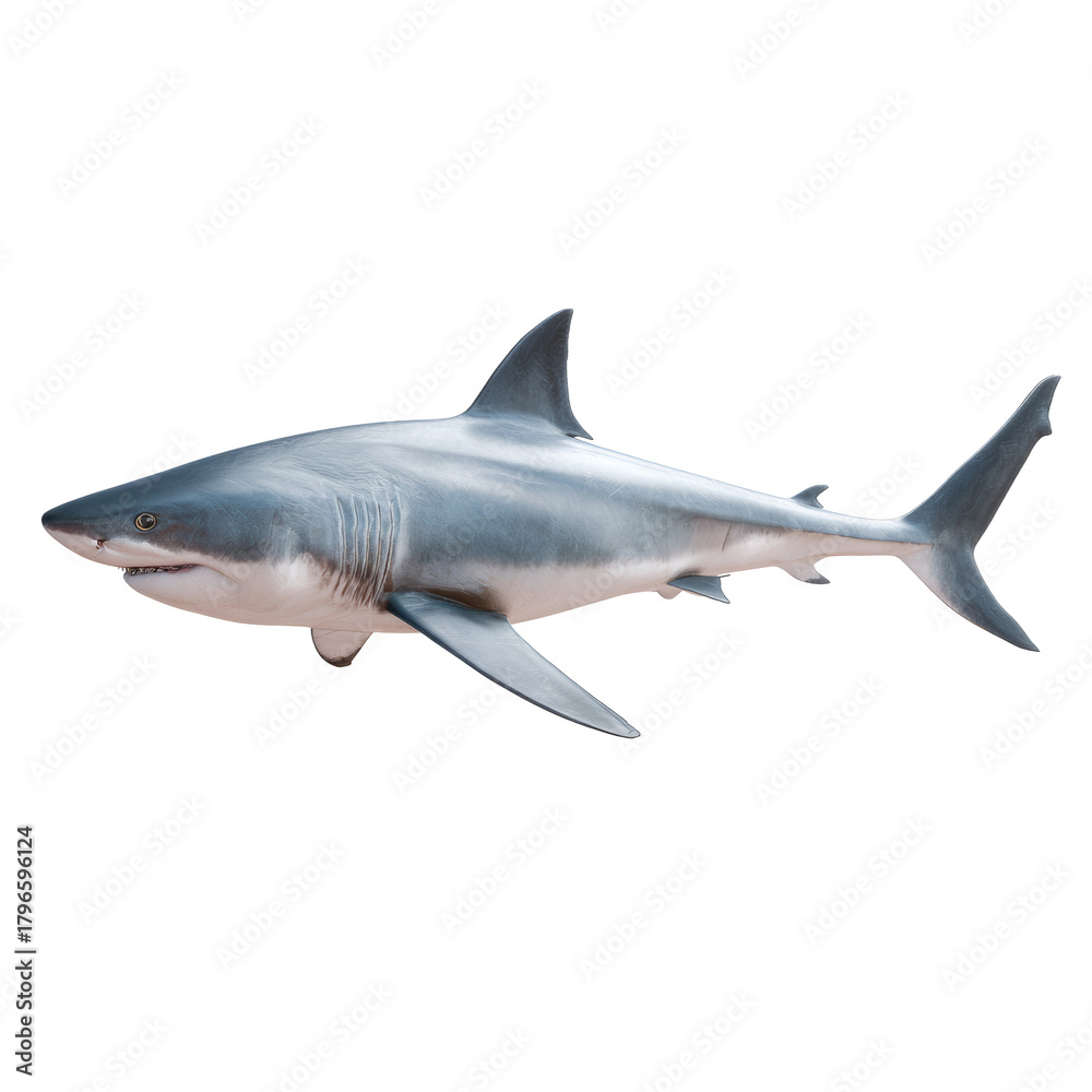 Fototapeta premium Great white shark swimming with transparent background