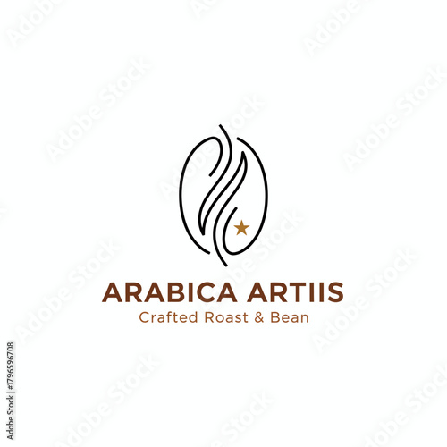 Modern coffee bean logo features stylized lines inside a bean shape and accompanying text