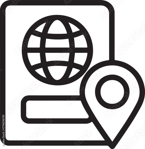 Silhouette passport merging with location pin symbolizing international identity and destination.