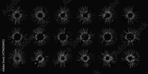 Abstract radial bursts of light and shadow in a dark background with a starburst effect