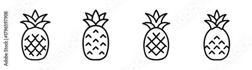 Four stylized pineapples with intricate diamond patterns a tropical fruit motif