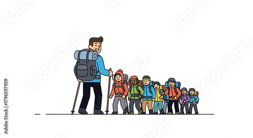 Group Of Hikers Traversing Together On An Adventure In The Wilderness