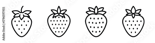 Four fresh strawberries isolated image line art line drawing fruit berry illustration