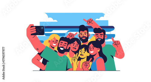 Group Of Friends Taking Selfie Showing Joy, Freedom, And Togetherness Feeling