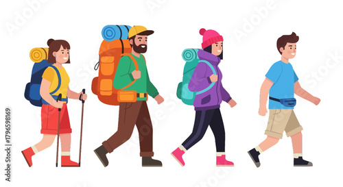 Group Of Hikers Adventuring Together During a Beautiful Day For Great Exploration