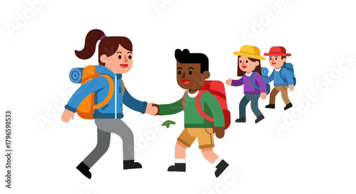 Group Of Hikers Embarking On Adventure, United By Cooperation, And The Joy Of Discovery