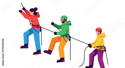 Group Of People Climbing Together, Reaching New Heights, Illustrated Concept