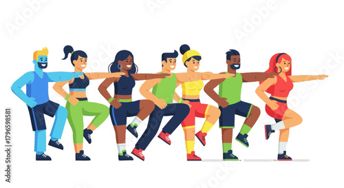 Group Of People Doing Aerobic Training Exercise Representing Health And Fitness Concept