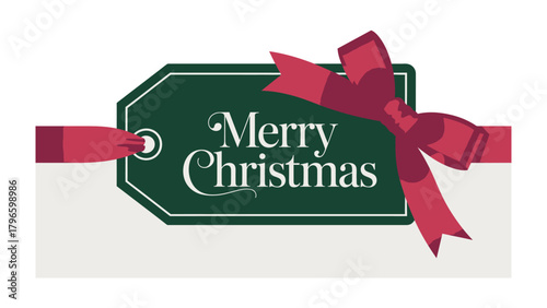 Holiday Gift Tag with Message: A festive gift tag, elegantly adorned with a merry christmas message and decorative ribbon.