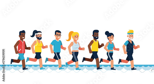 Group Of People Jogging On Ocean, Promoting Health And Wellbeing Activities