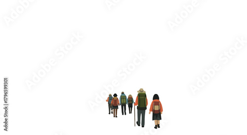 Group Of Hikers Traversing An Unknown Path Amidst Darkness Towards the Light Path