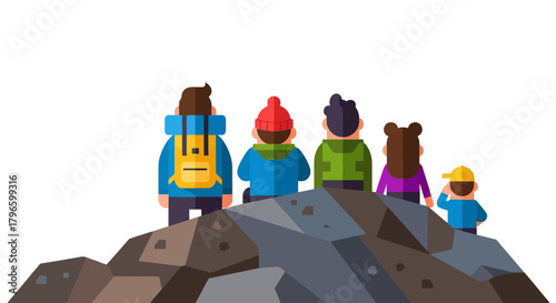 Group Of People On A Hilltop Enjoying The View Adventure And Exploration Concept