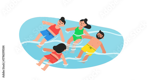 Group Of People Relaxing In Water On A Sunny Day Floating Happily Together