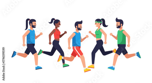 Group Of People Running in a Race With Vector-Style Illustrations On Black Background