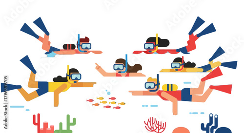 Group Of People Snorkeling Underwater Adventure And Enjoying The Exploration