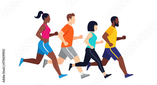 Group Of Runners Depicted In Vibrant Colors Against a Black Background Displaying Fitness