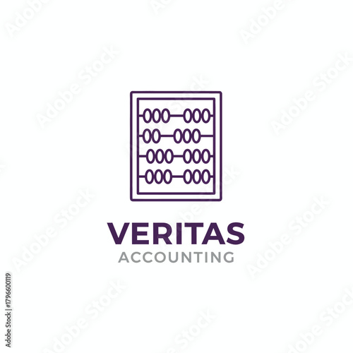 A geometric abacus graphic in purple atop the words "Veritas Accounting" on a white background