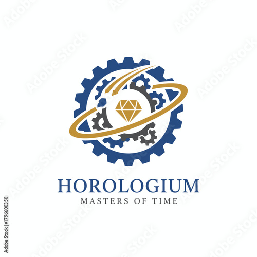 A cogwheel logo with diamond centered, gold rings, smaller gears, and a banner at the bottom