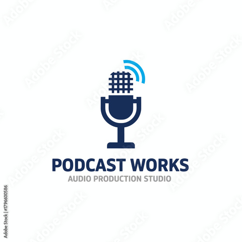 A stylized microphone graphic with radiating sound waves above, with accompanying text below