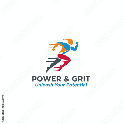 A dynamic logo showcasing a running figure with multiple color elements, paired with motivational text
