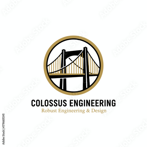A bridge illustration within a circle, with text below describing engineering and design work
