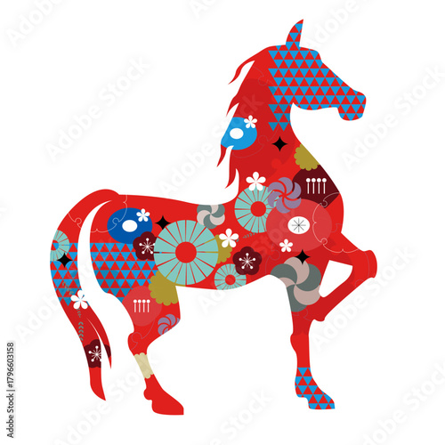 年賀 干支　午年 華やかな馬　ベクター イラスト