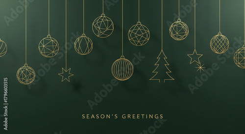 Elegant Christmas background with minimalist gold geometric ornaments and greeting.