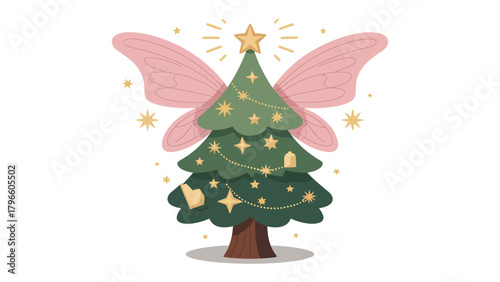 Christmas Tree Fairy: An enchanting Christmas tree transformed into a whimsical fairy, adorned with radiant stars and delicate wings, bringing a touch of magic to the holiday season.