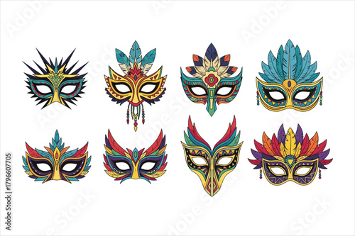 Collection of colorful carnival masks
