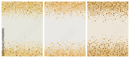 Abstract Gold Confetti Falling on Cream Background.