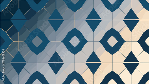 Geometric abstract pattern with blue diamonds and grey gradient shapes background