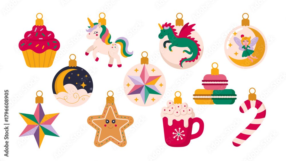 Obraz premium Festive Ornaments: A vibrant collection of Christmas ornaments, each adorned with unique and whimsical designs, ready to bring cheer and delight to the holiday season.