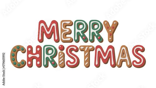 Festive Typography: A vibrant MERRY CHRISTMAS display, crafted from cheerful cookie-like letters, epitomizes holiday joy and festive spirit.