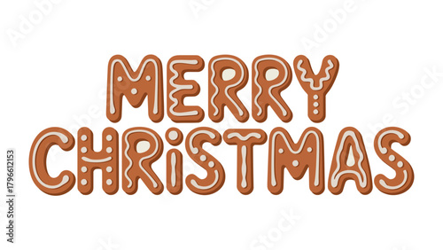 Festive Gingerbread Text: A close-up view presents the words MERRY CHRISTMAS, meticulously crafted from gingerbread, showcasing the festive cheer.