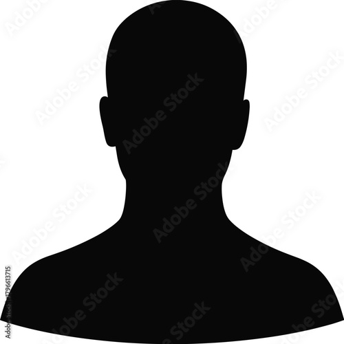 Generic profile silhouette, head and shoulders icon, avatar placeholder, black vector illustration, person outline, user identity, white background