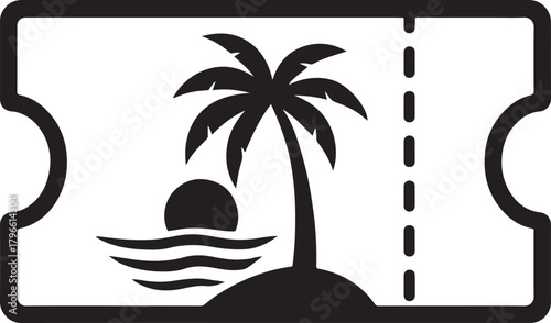 Silhouette ticket with tropical palm symbolizing vacation booking and resort travel.