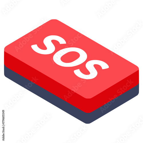 Red emergency button SOS help warning danger flat color vector illustration template design