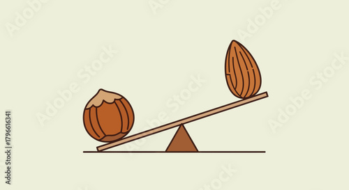 Healthy Nourishment: A Nutty Balance Depicted with Hazelnut and Almond on Teeter-Totter