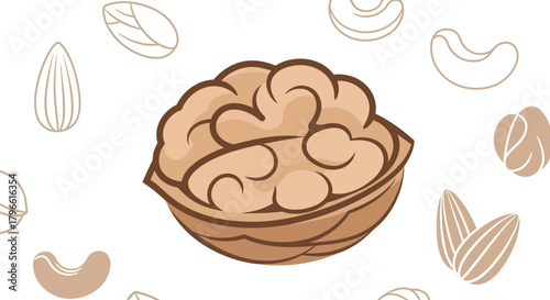 Healthy Nuts Artistic Illustration Displaying Many Different Varieties Against White Background