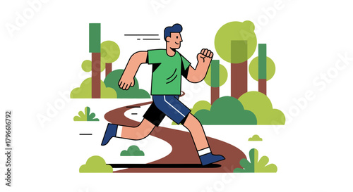 Healthy And Active Runner in a Vibrant Nature Scene with Colorful Trees and Trails